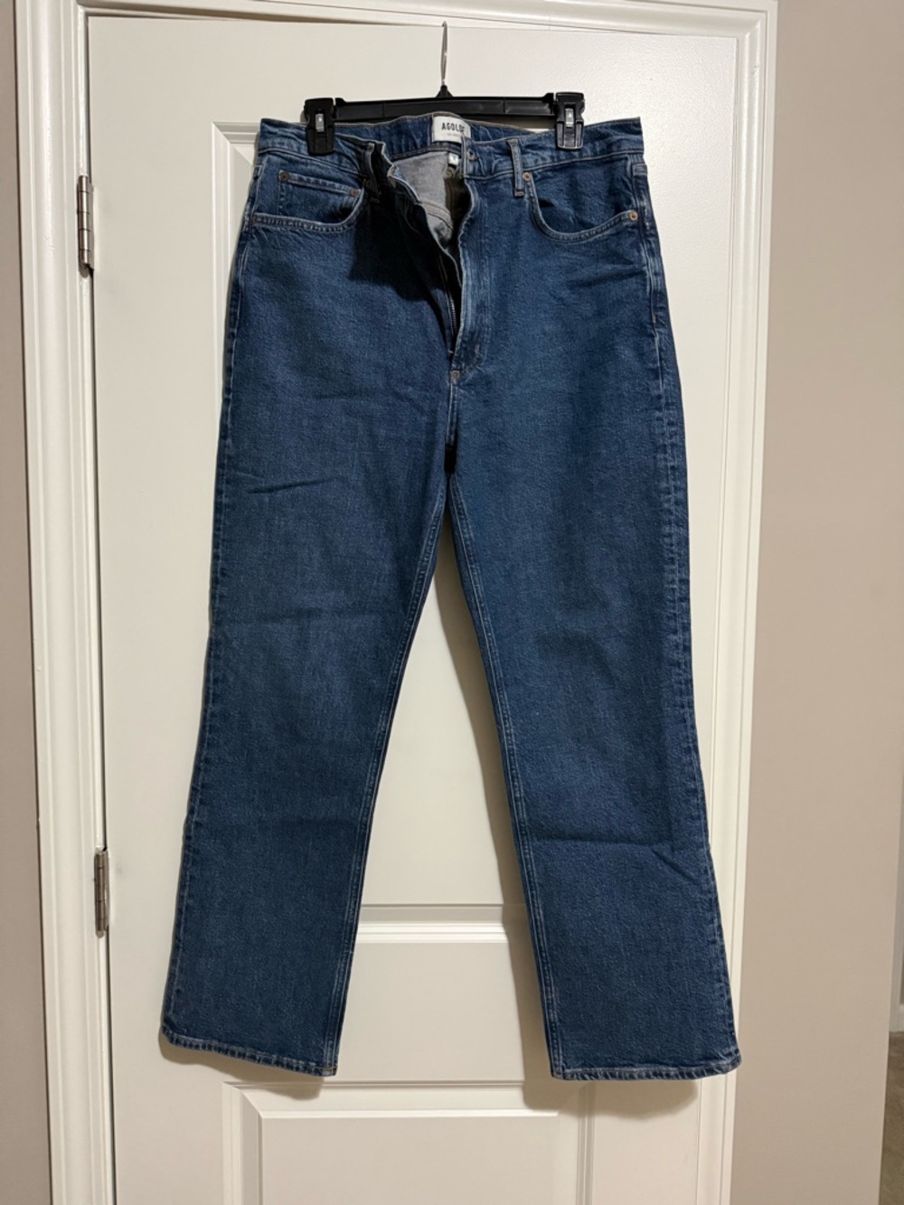 Agolde High Rise Straight Leg Jeans in Dark Blue Denim